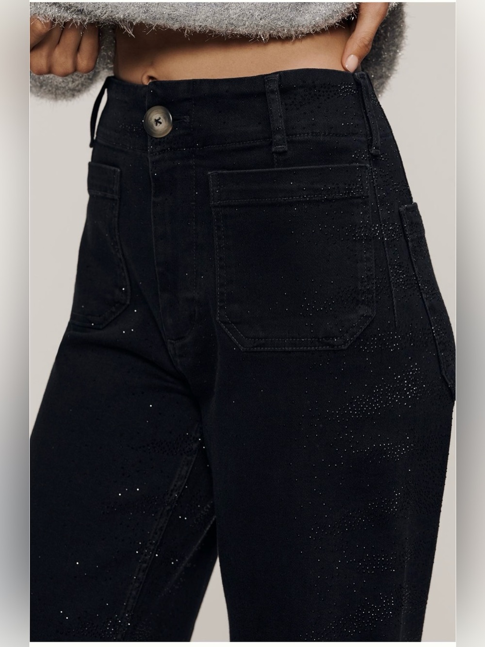 NWT Anthropologie Maeve Colette Sparkle High-Rise Wide-Leg Cropped Jeans